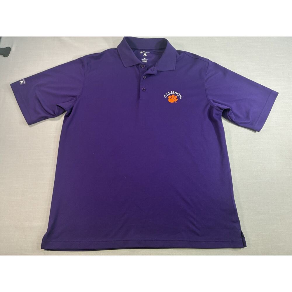 Antigua Clemson Tigers Polo Shirt Mens M Purple Short Sleeve Embroidered Logo